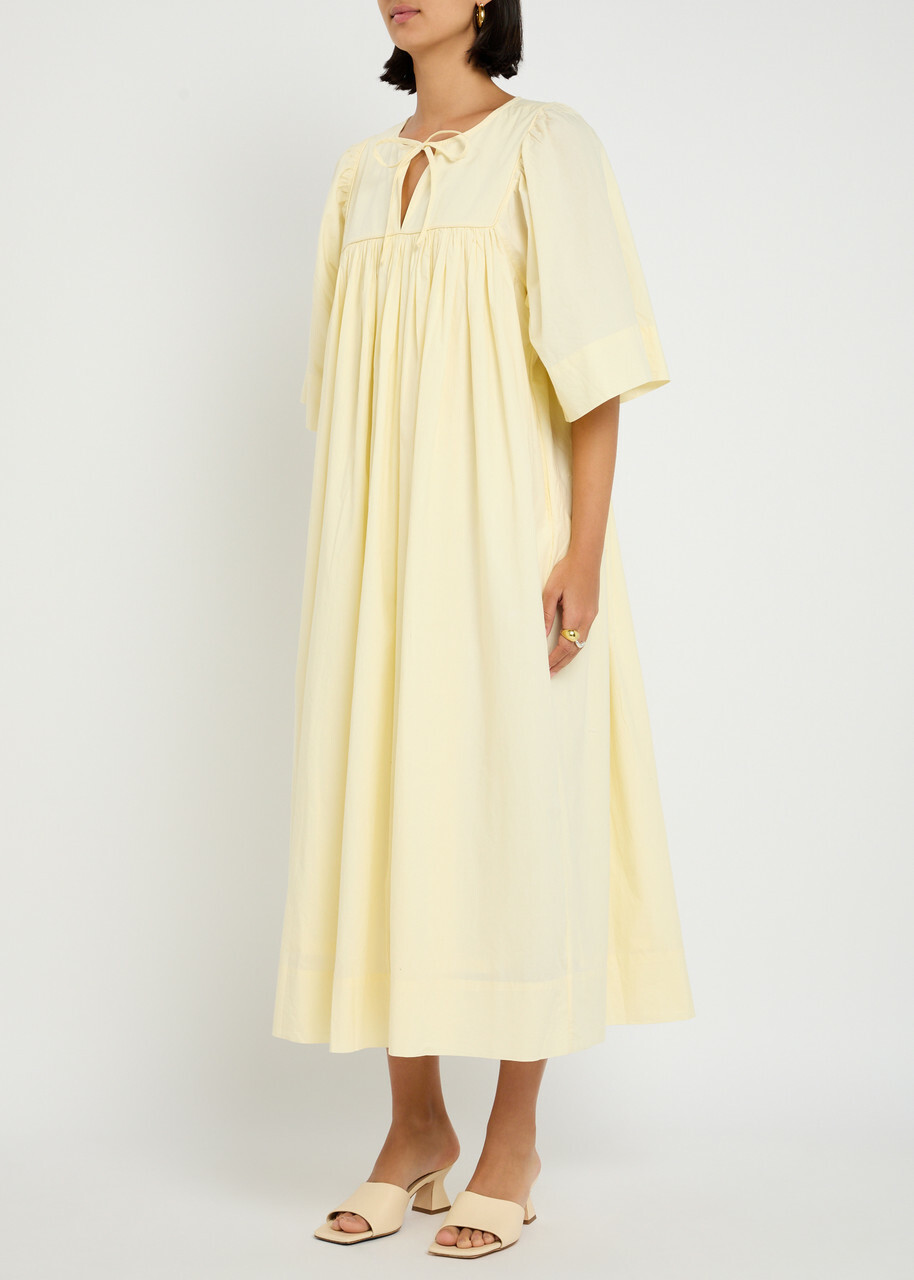 Skall Studio Nadja Pleated Cotton Midi Dress Cream