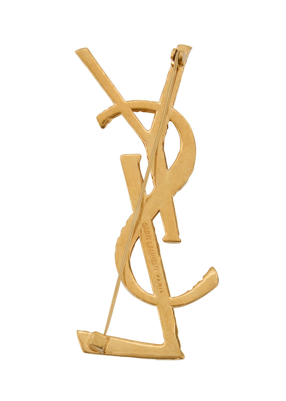 Saint Laurent Logo Sculpted Metal Brooch - Gold - One Size