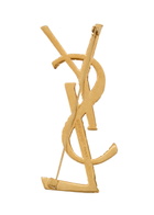 Saint Laurent Logo Sculpted Metal Brooch - Gold - One Size
