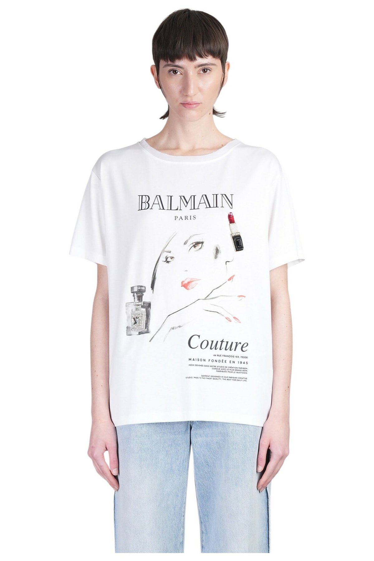 【関税込み】Balmain ホワイト Je T'aime 半袖 プリントTシャツ Short-sleeved T-shirt with 
