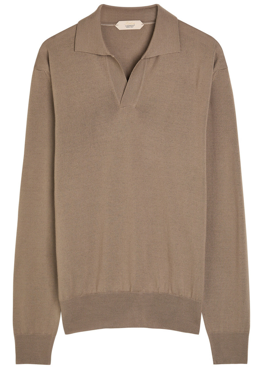 Aurélien Merino Wool Polo Shirt Taupe
