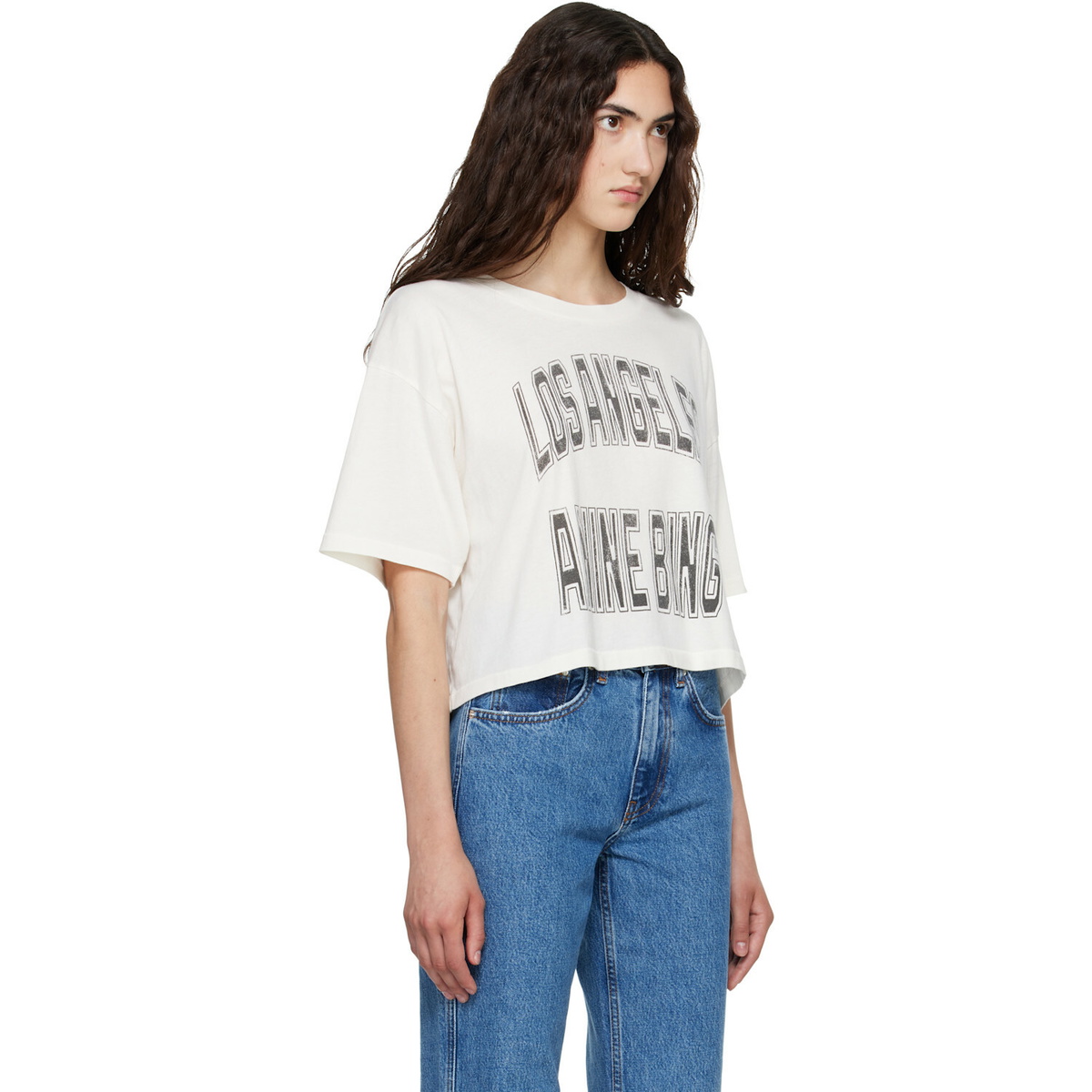 ANINE BING White Johnny Cropped T-shirt