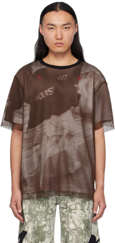 Photo: KUSIKOHC Brown Printed Mesh T-shirt