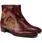 Gucci - Webbing-Trimmed Embroidered Leather Chelsea Boots - Men - Red