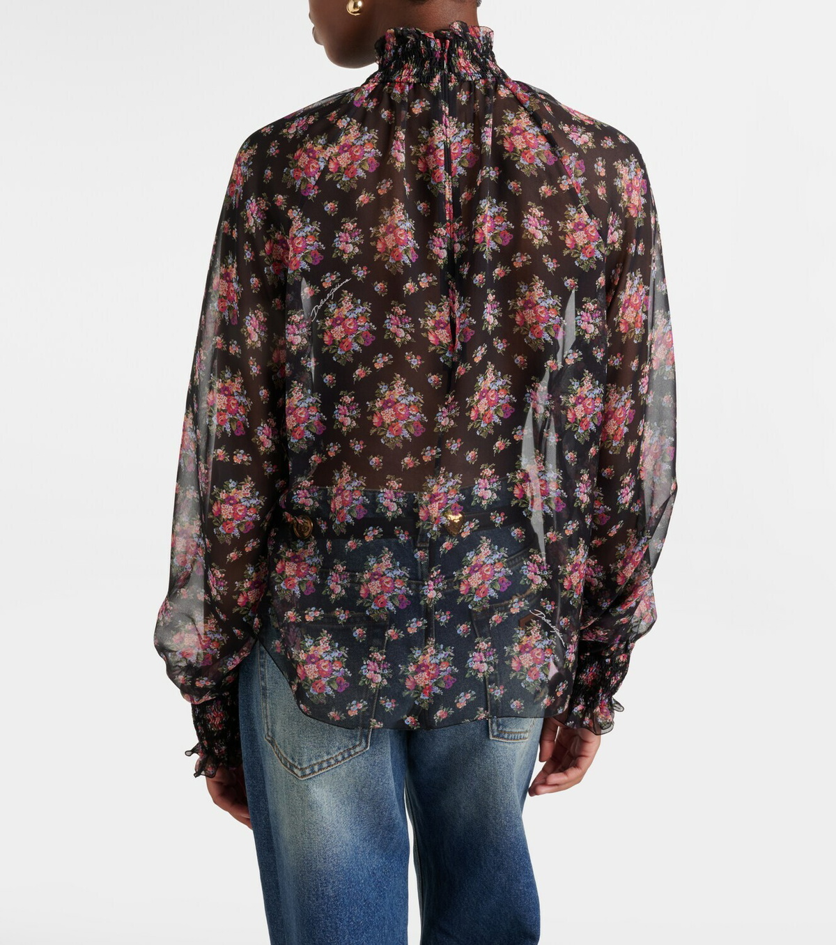 Dolce&Gabbana Floral ruffled sheer silk blouse