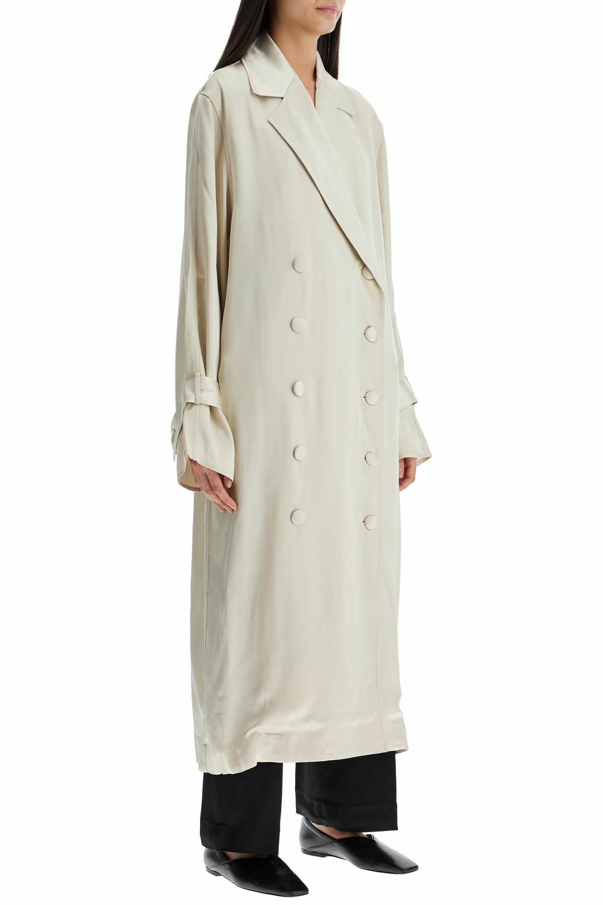 TOTEME long white satin trench dress in viscose White Toteme
