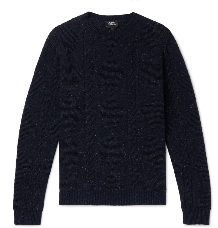 Photo: A.P.C. - Exeter Slim-Fit Donegal Cable-Knit Sweater - Men - Navy