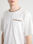 Burberry - Logo-Embroidered Checked Cotton-Jersey T-Shirt - White