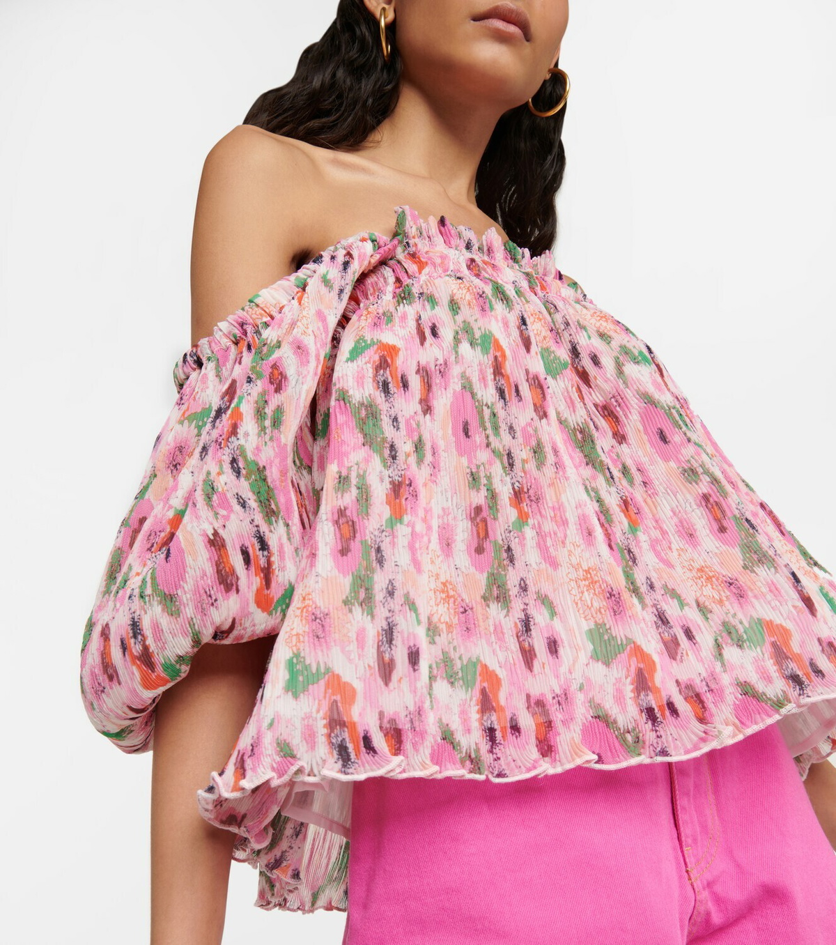Ganni - Floral puff-sleeve top GANNI