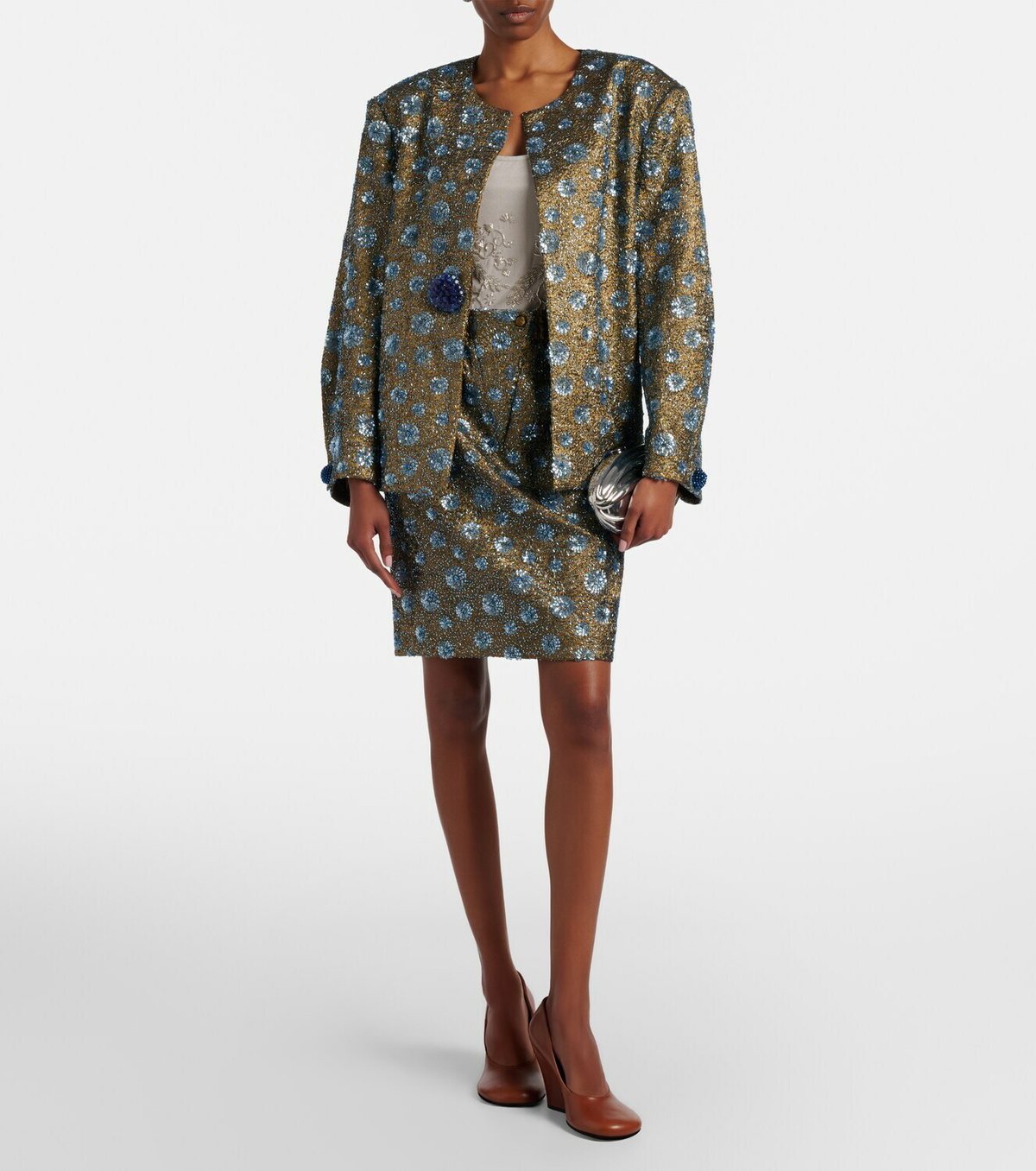 Jacques Wei Floral sequined pencil skirt