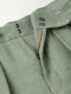 Richard James - Hepworth Straight-Leg Pleated Herringbone Linen and Wool-Blend Suit Trousers - Green