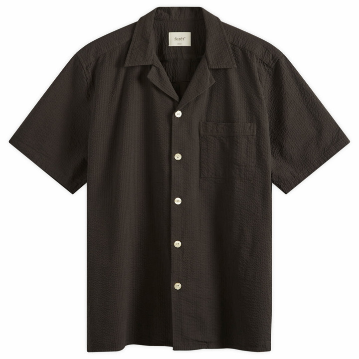 Photo: Foret Men's Hush Seersucker Vacation Shirt in Washed Black