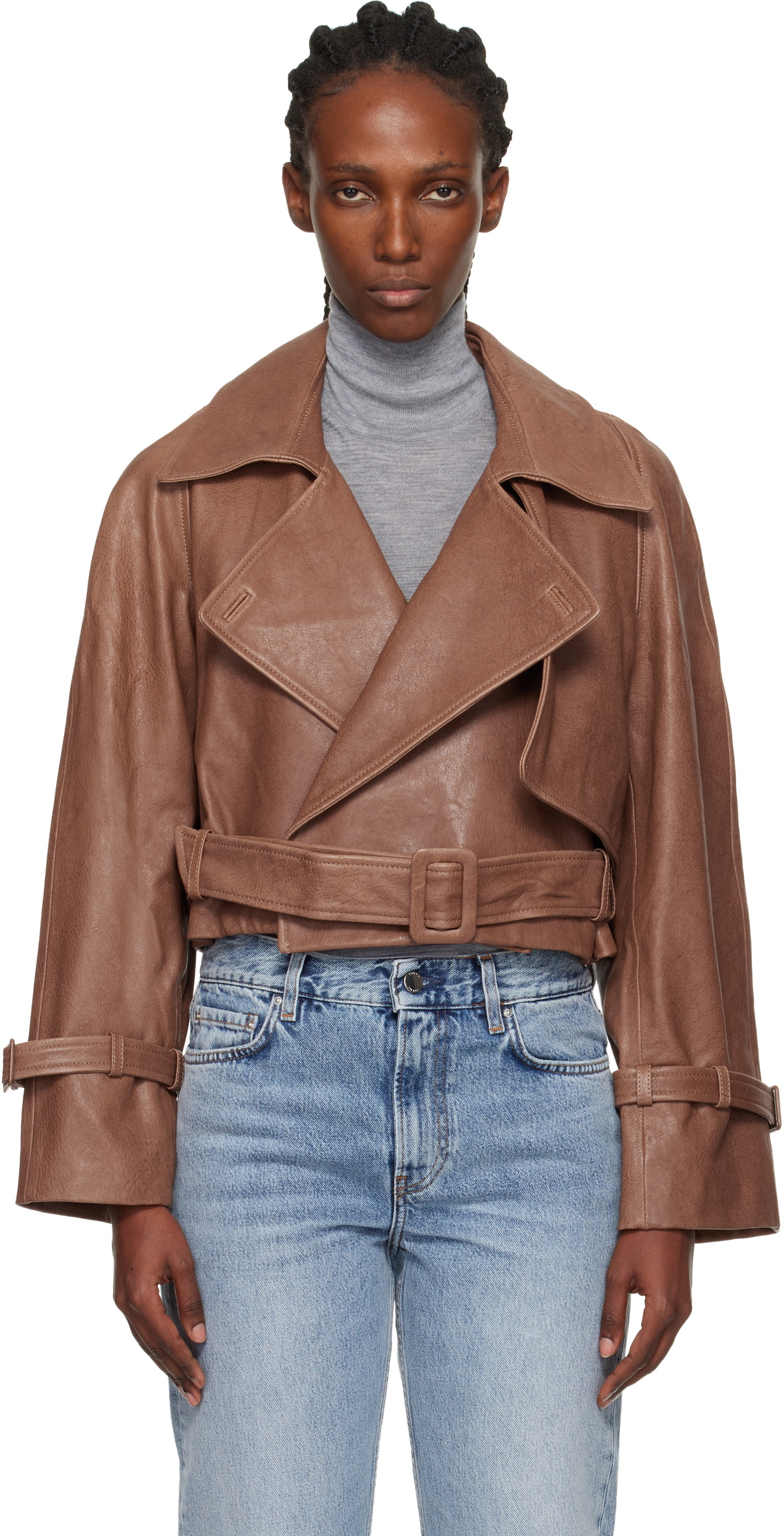 Nour Hammour Tan Hatti Cropped Leather Jacket