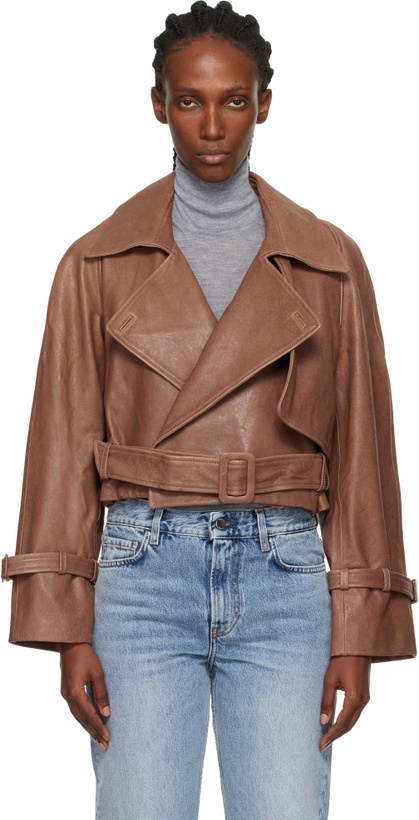 Photo: Nour Hammour Tan Hatti Cropped Leather Jacket