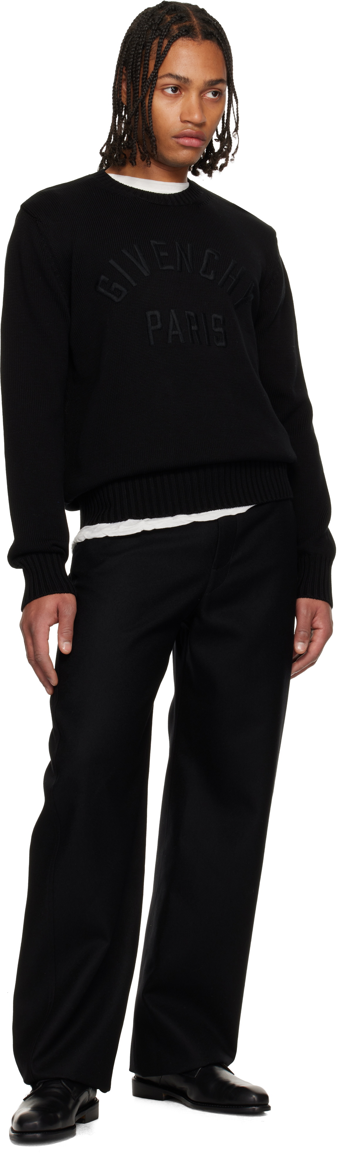 Givenchy Black Cotton Knit 'GIVENCHY Paris' Embroidery Sweater