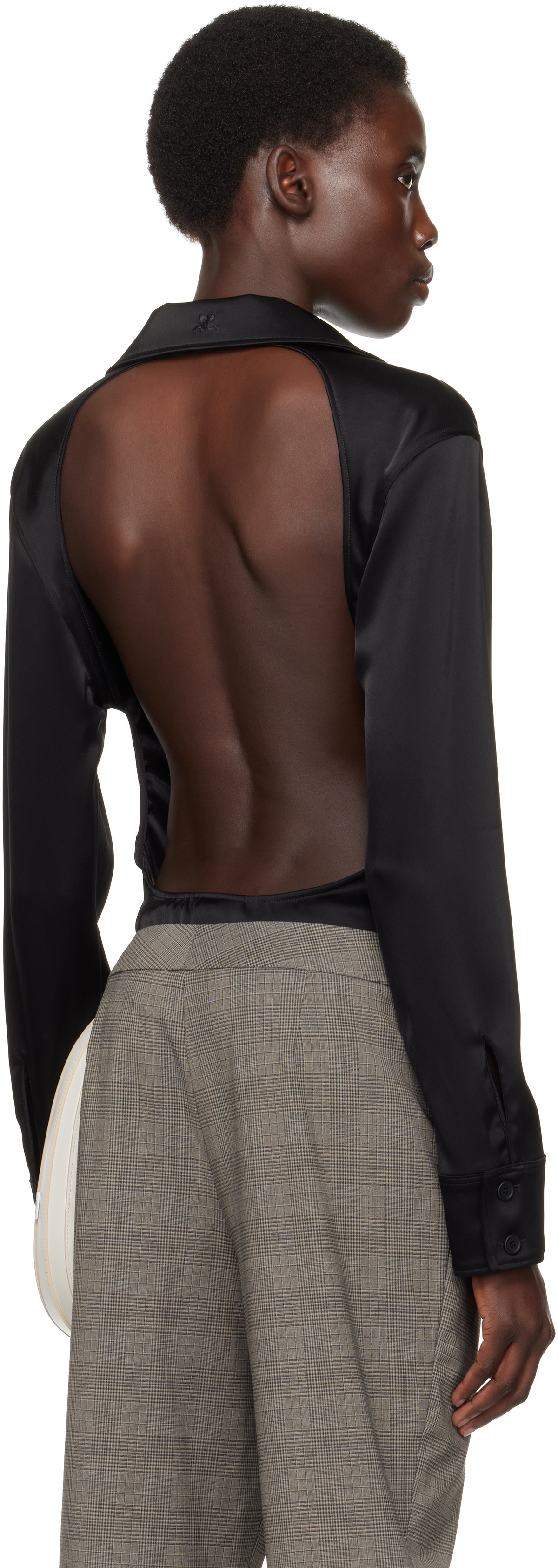 Courrèges Black Backless Satin Bodysuit
