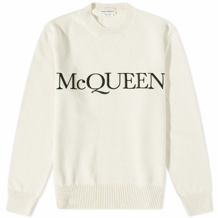 Photo: Alexander McQueen Men's Embroidered Logo Crew Sweat in Ivory/Black/White