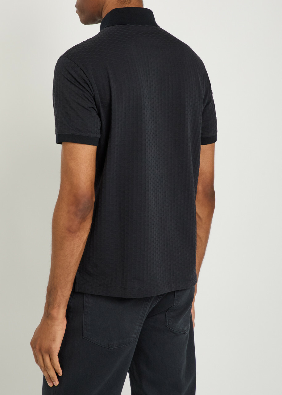 Emporio Armani Jacquard Logo-embroidered Cotton Polo Shirt Navy