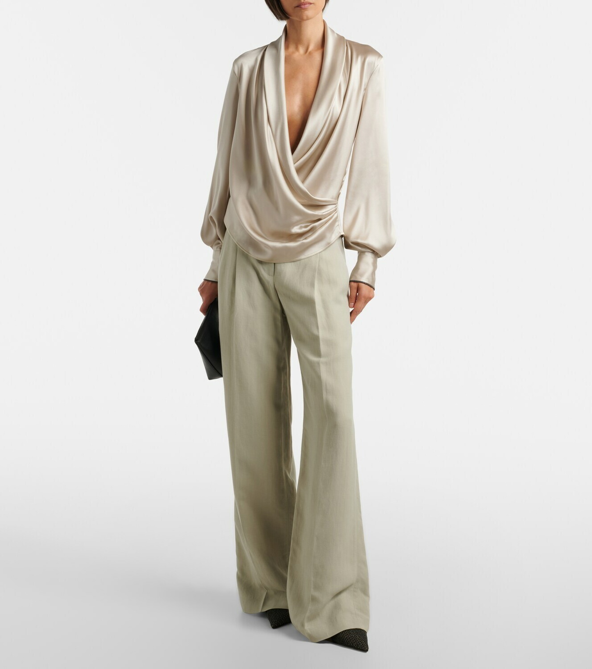 Brunello Cucinelli Draped silk-blend blouse