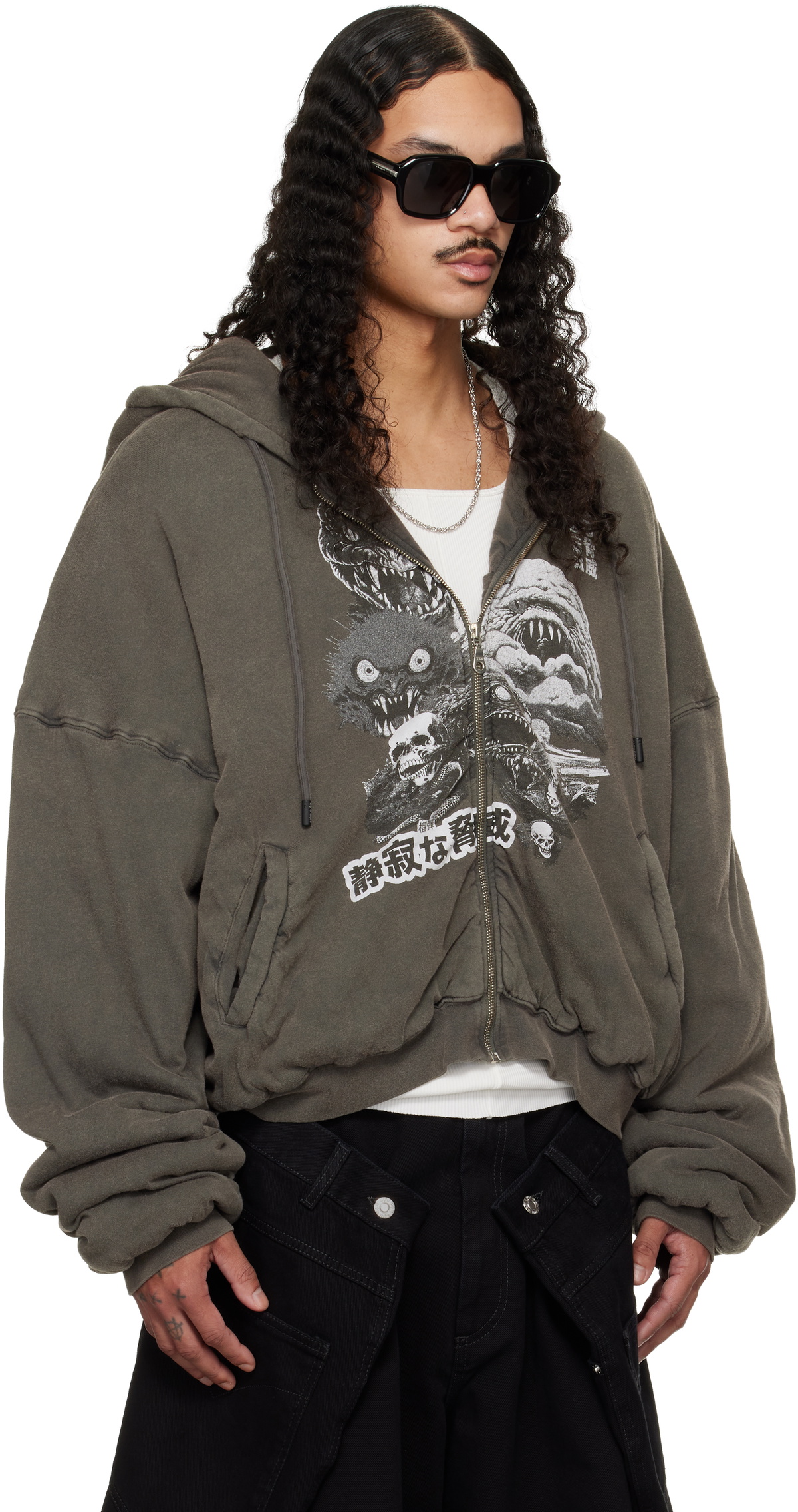 LU'U DAN Gray Wadded Hoodie