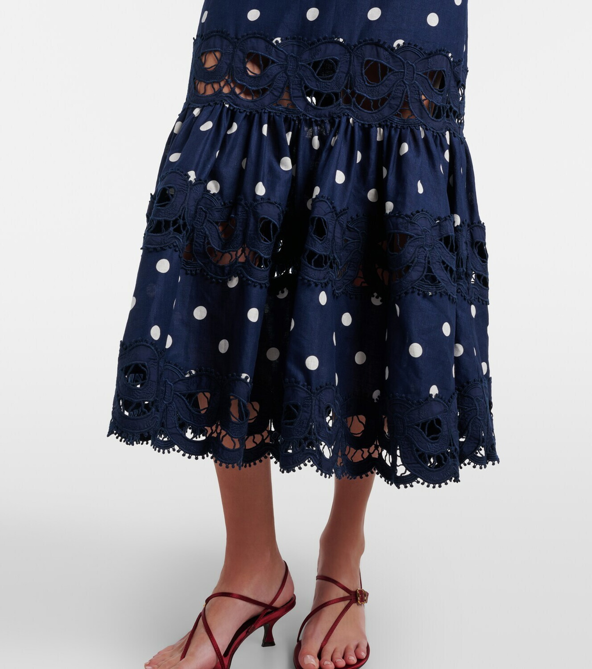 Self-Portrait Polka-dot linen and cotton midi dress