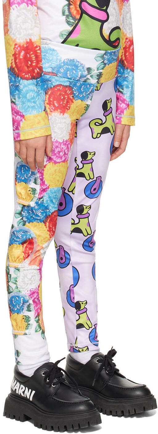 Chopova Lowena SSENSE Exclusive Kids White Purple Dog & Floral Tennis  Leggings for Kids