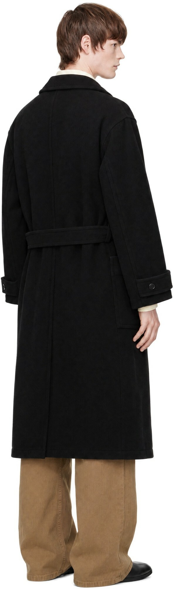 LEMAIRE Black Wrap Double Wool Coat