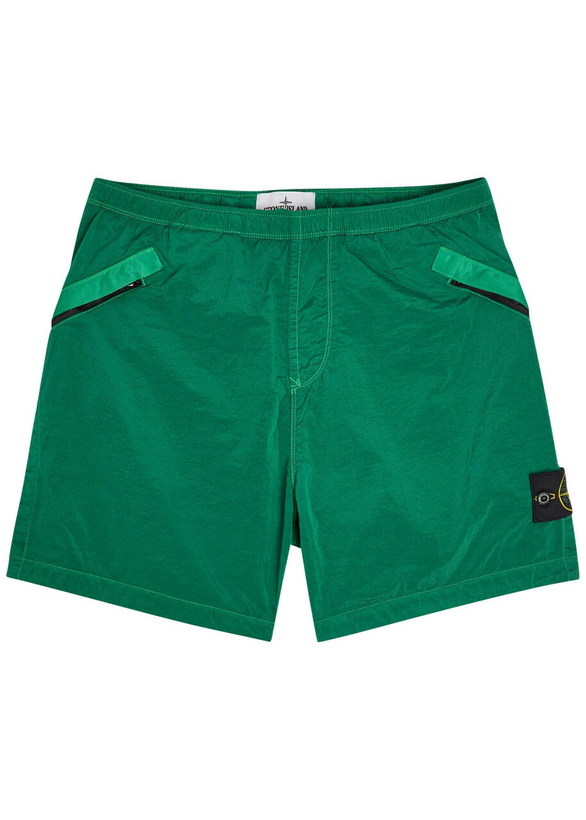 Photo: Stone Island Logo-appliquéd Crinkled Nylon Shorts Green
