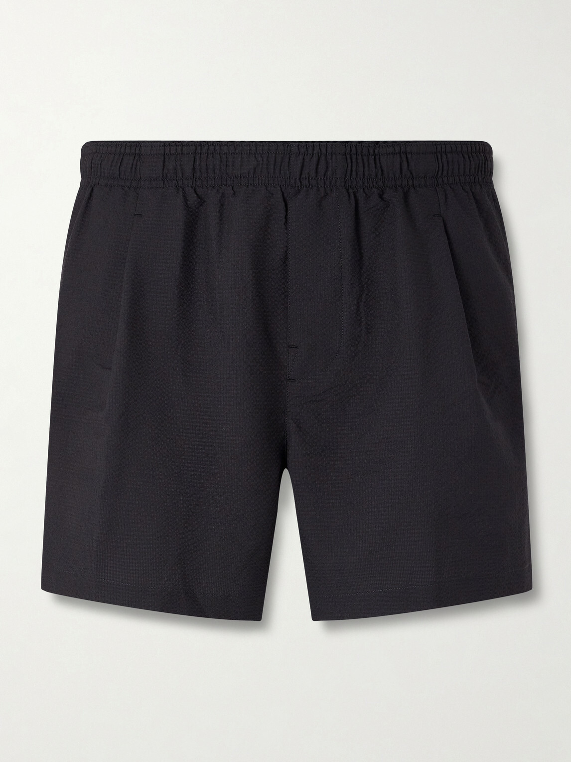 Our Legacy - Boxer Trunk Straight-Leg Mid-Length Seersucker Swim Shorts - Black