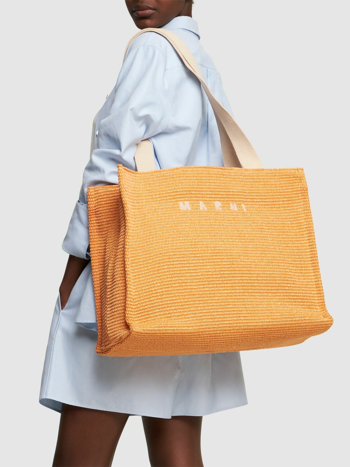 【関税&送料込】Marni Large Raffia Effect Fabric Tote Bag Green raffia-effect Small Tote Bag | Marni