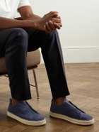 Zegna - Triple Stitch™ Leather-Trimmed Suede Slip-On Sneakers - Blue