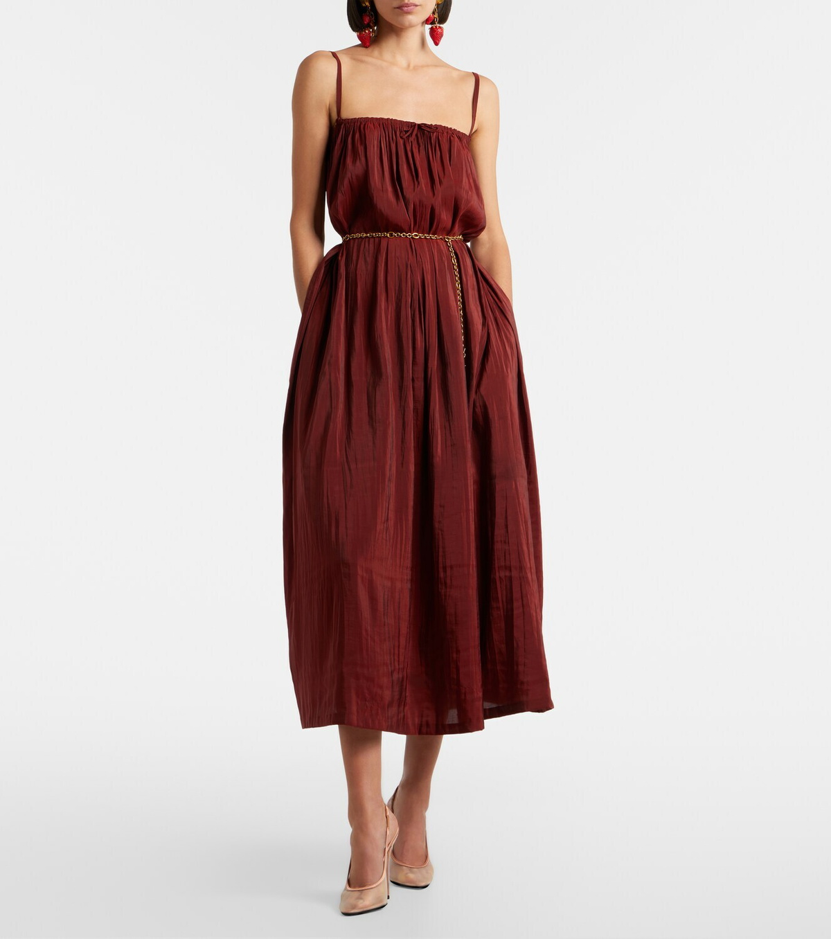Saint Laurent Gathered taffeta midi dress