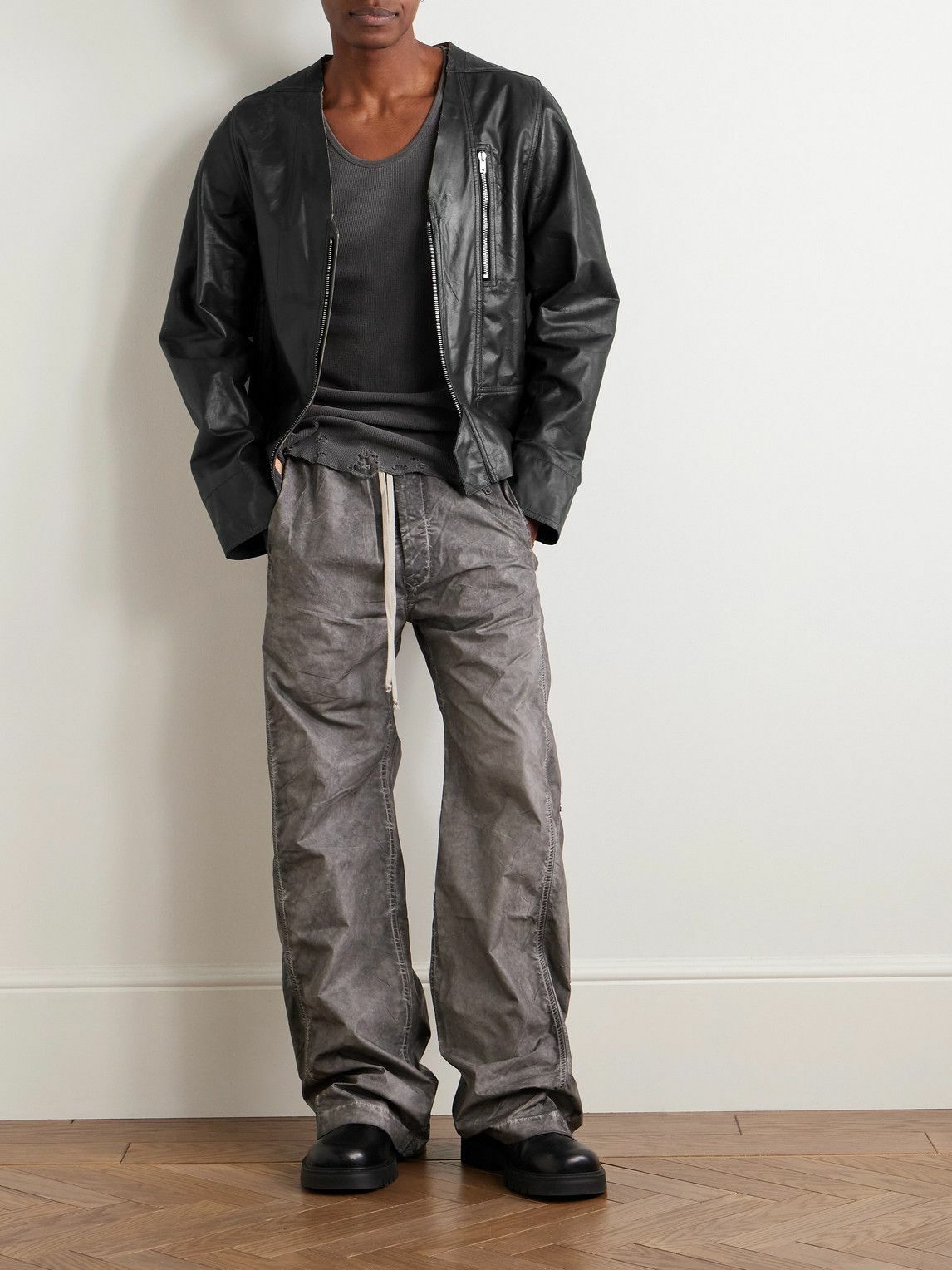 Rick Owens - Distressed Leather Jacket - Black Rick Owens