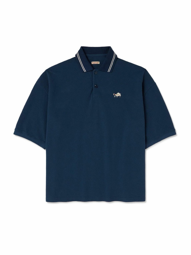 Photo: KAPITAL - Box Striped Embroidered Cotton-Piqué Polo Shirt - Blue