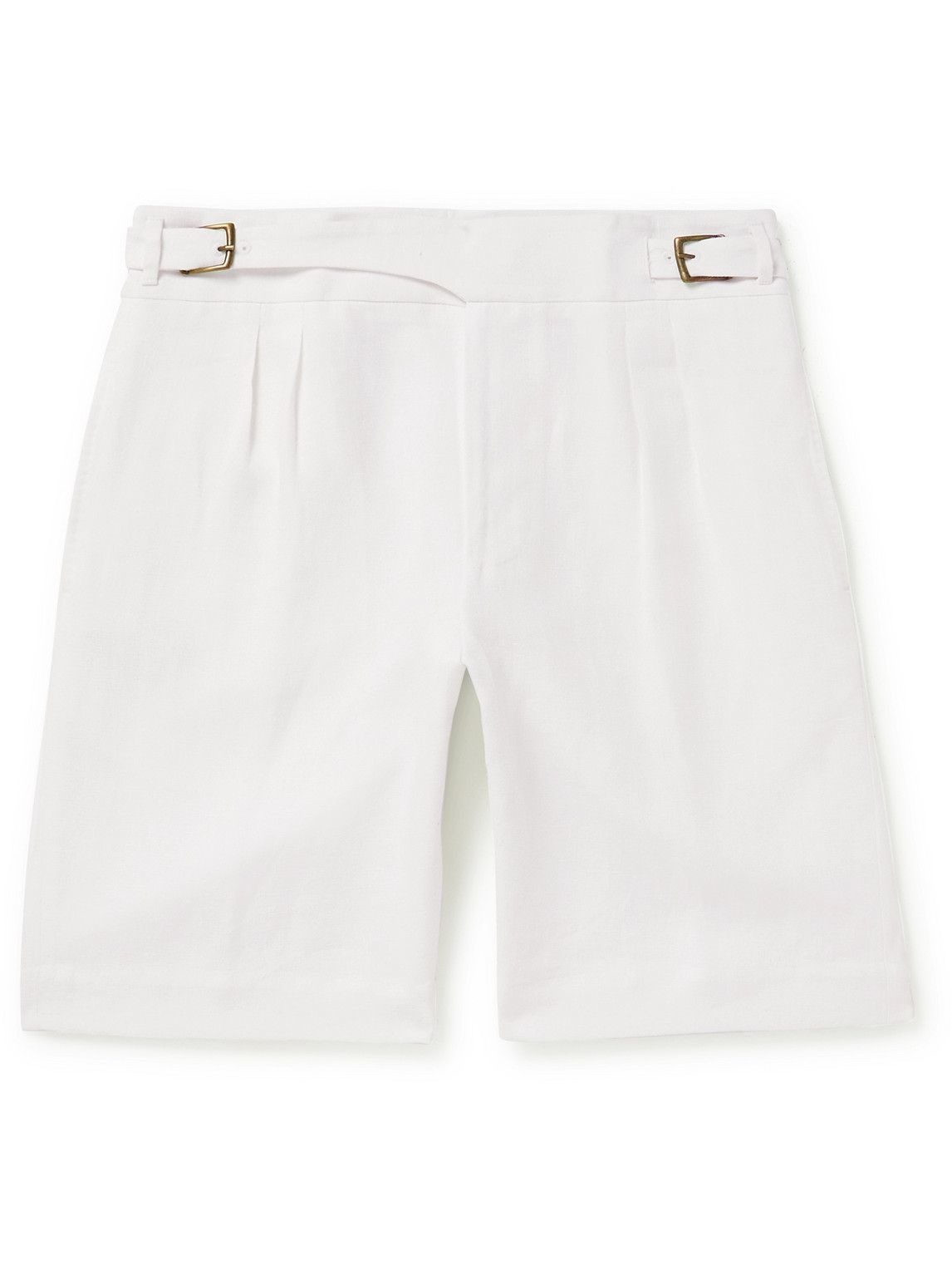 Photo: Anderson & Sheppard - Gurkha Straight-Leg Pleated Linen Shorts - White