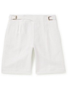 Anderson & Sheppard - Gurkha Straight-Leg Pleated Linen Shorts - White