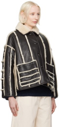 Cawley Brown & Off-White Stripe Avis Reversible Shearling Jacket