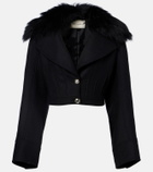Blumarine Fur-trimmed wool-blend jacket