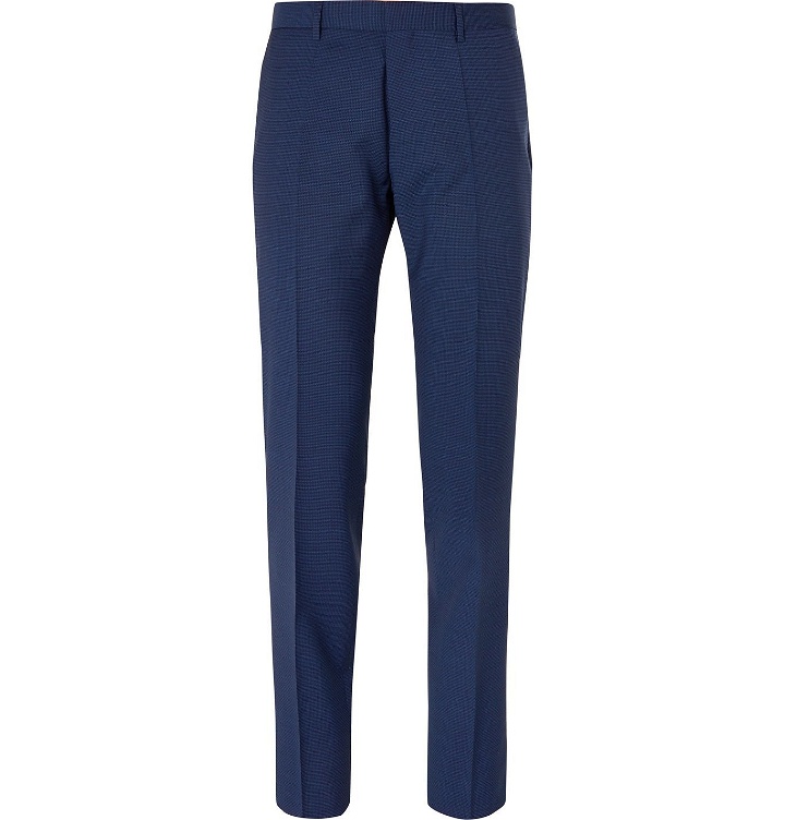 Photo: Hugo Boss - Genius Slim-Fit Micro-Checked Virgin Wool Suit Trousers - Blue