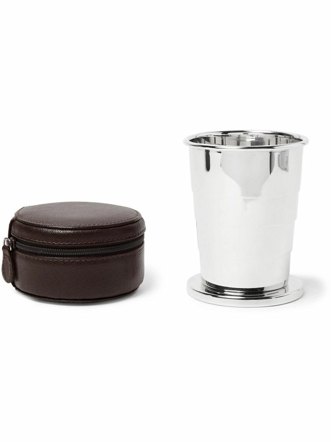 Lorenzi Milano - Silver-Tone Collapsible Cup with Cross-Grain Leather Case