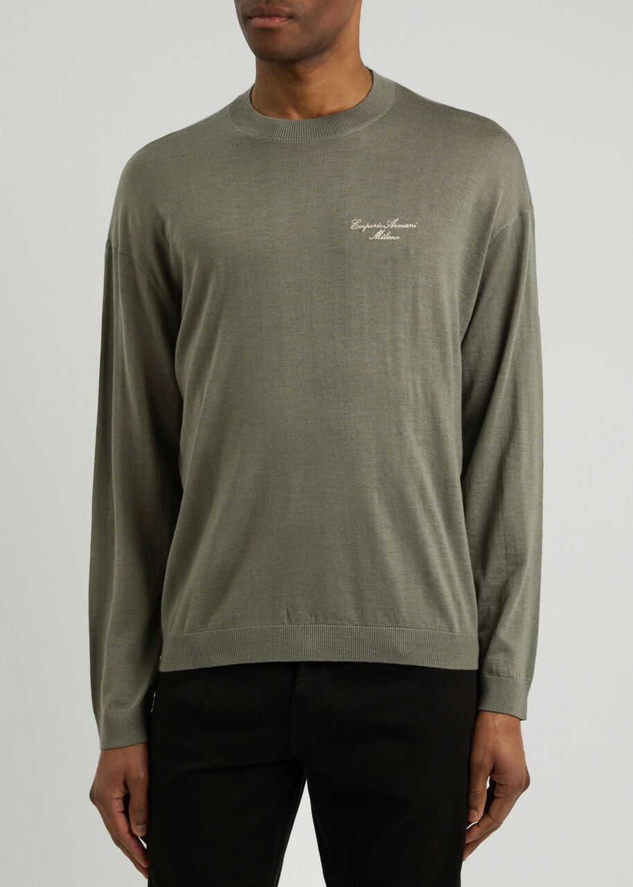 Emporio Armani Logo-embroidered Wool Jumper Green