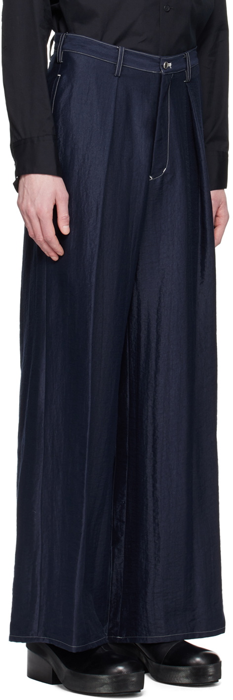 Sulvam Navy Frayed Trim Trousers