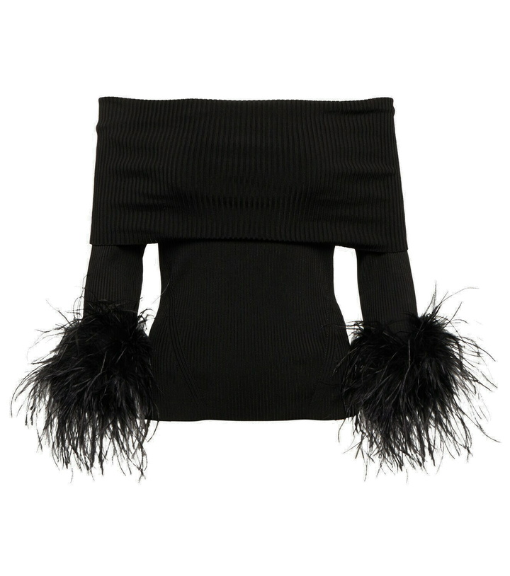 Photo: Rebecca Vallance Feather-trimmed off-the-shoulder top