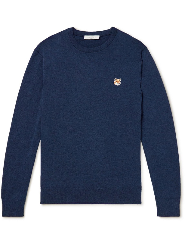 Photo: Maison Kitsuné - Logo-Appliquéd Wool Sweater - Blue