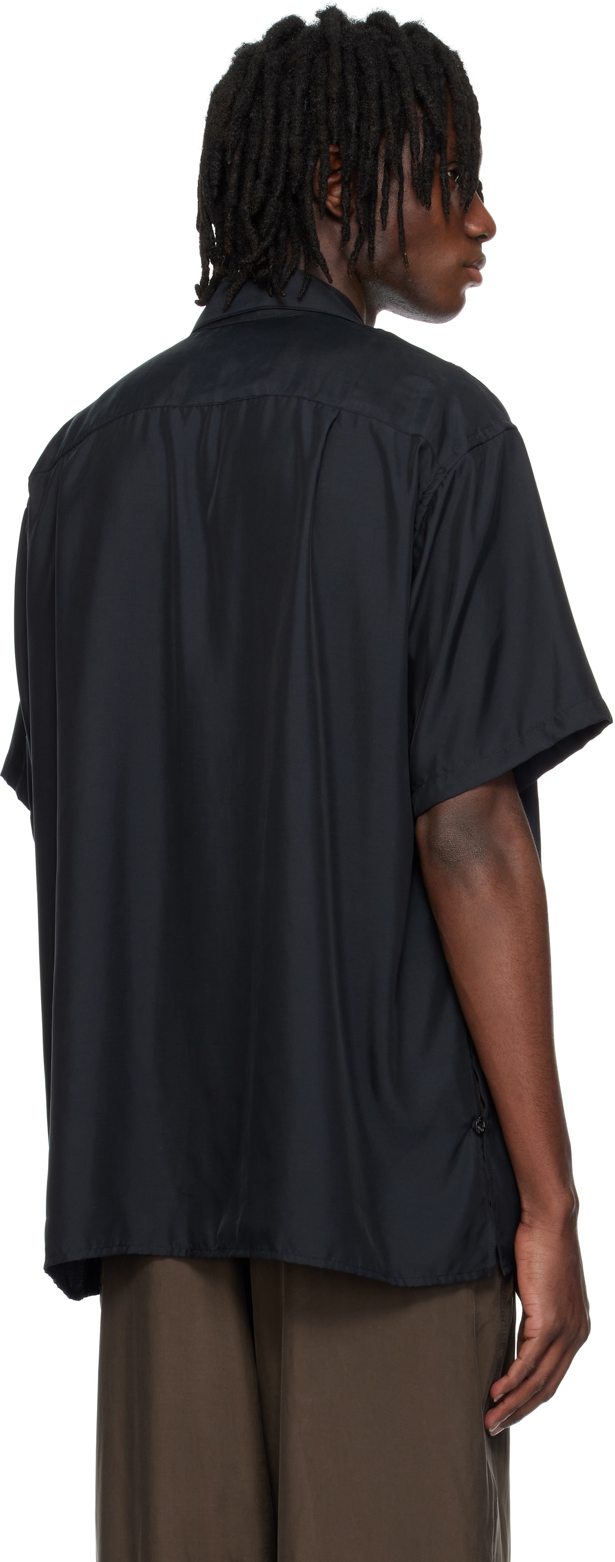 YOKE Black Chambray Open Collar Shirt