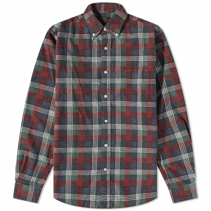 Photo: Beams Plus Men's Button Down Check Flannel Shirt in Navy