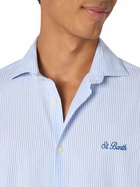 MC2 Saint Barth Man Seersucker Cotton Shirt Pamplona With Light Blue Stripes