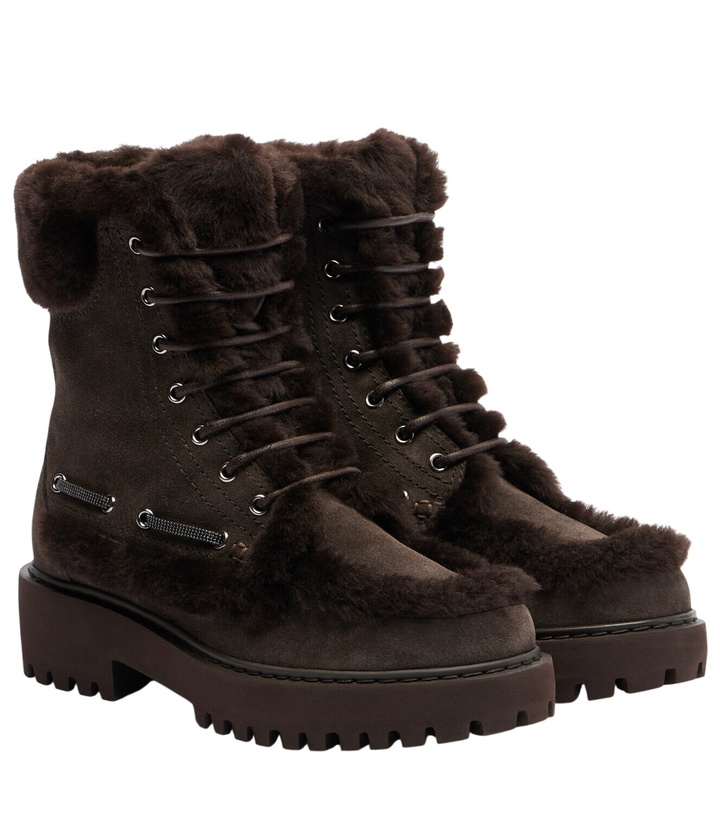 Photo: Brunello Cucinelli Monili shearling-trimmed suede lace-up boots