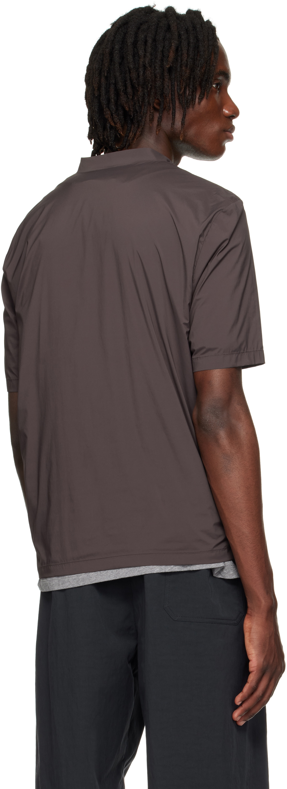 AMOMENTO Brown Mock Neck Zip T-shirt