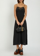 Chloe Lace-trimmed Silk Midi Dress Black